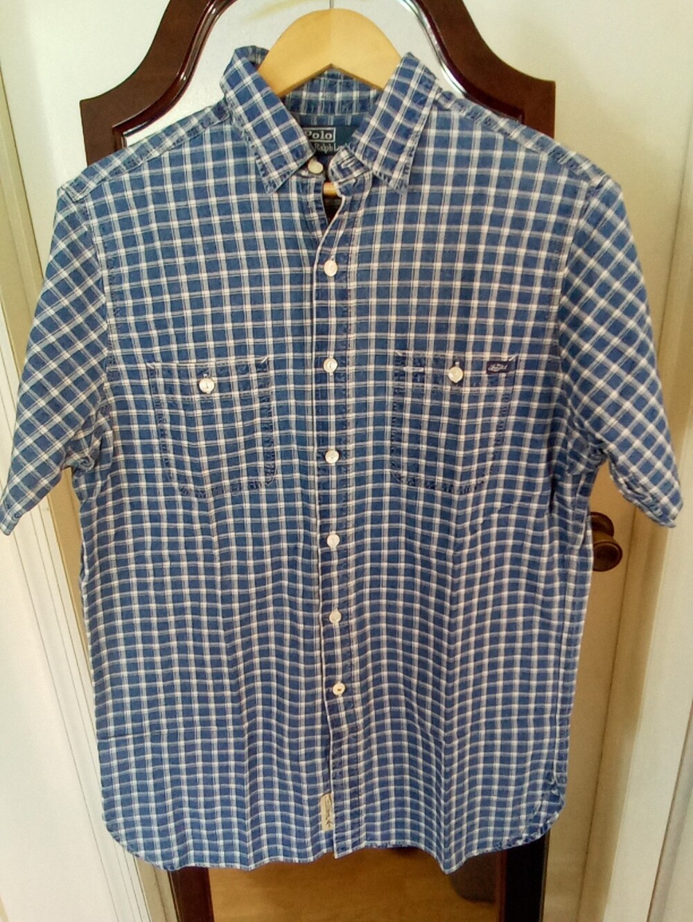 Polo by Ralph Lauren Navy and White Plaid Short-Sleeve Button-Down Shirt